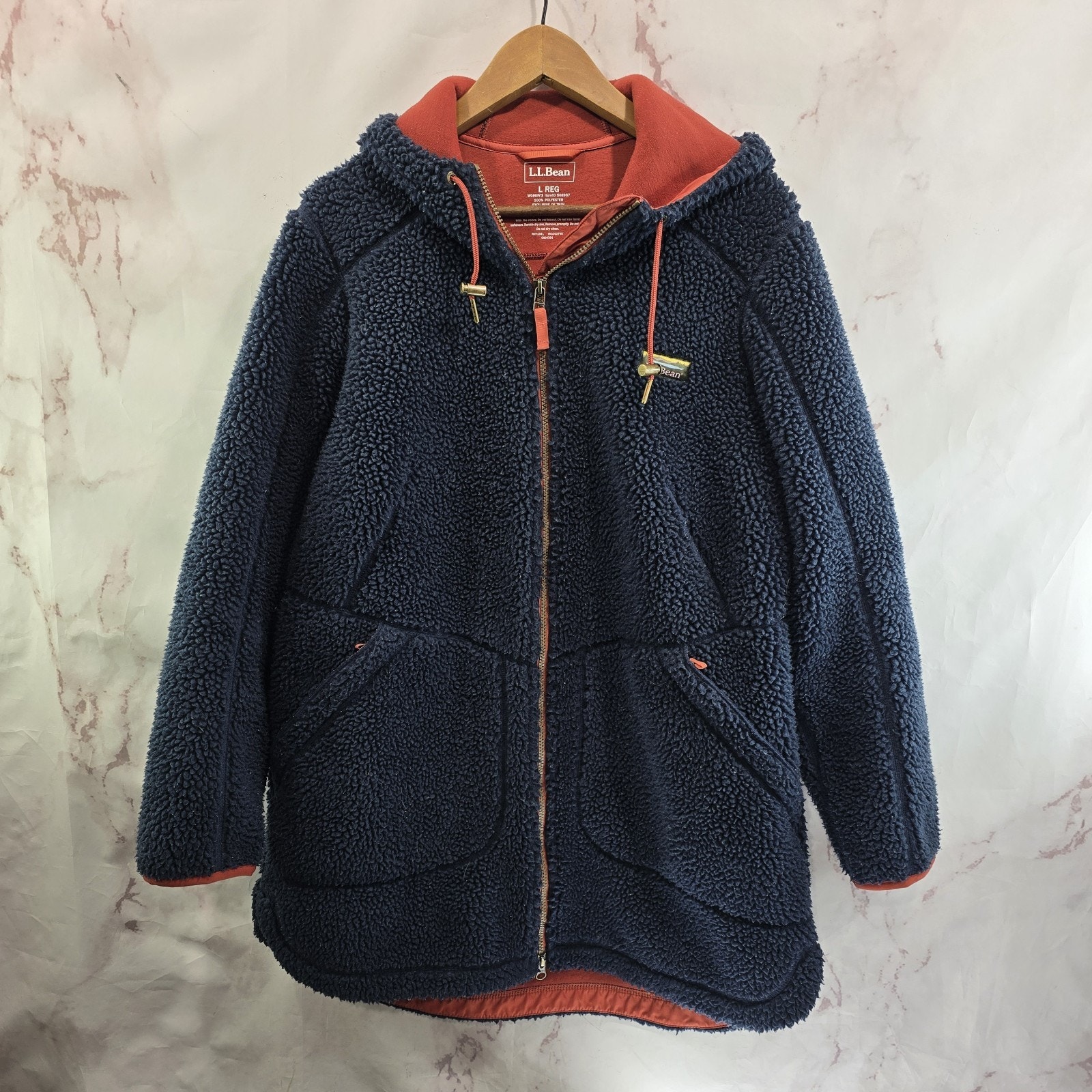 Ll Bean Coat Womens Large Blue Mountain Pile Sherpa Teddy Fleece Hooded Parka